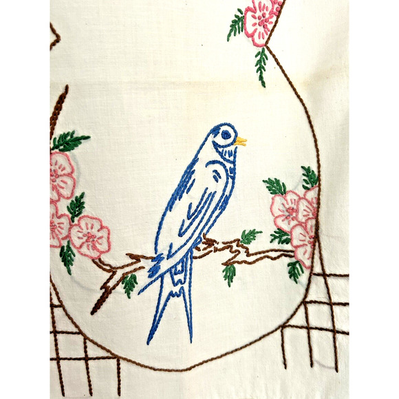 Dresser Scarf Table Runner Parrot Bird Vintage Linen Handmade Needlepoint 42x14" - Picture 4 of 6